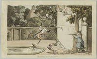 KG 2021 004
<br/>
Aanbidders ondergang (serie: The English dance of death)
<br/>
<em>Rowlandson, Thomas (1756-1827)</em>